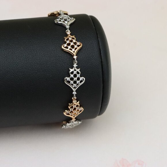 "Crown Charm Rose Gold & Silver Bracelet with CZ Accents, XPBL0803 - Picture 8 of 12
